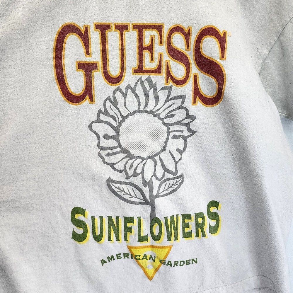 Guess Sunflower Vintage Garden Shirt White Single Stitch USA Rare OG Size Large - Picture 2 of 7